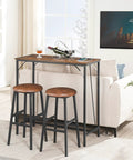 Bar Table With Built In Charging Station, Rectangular Pub Table at Counter Height, Rustic Brown and Black finish near sofa