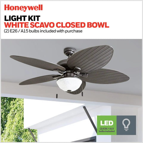 Inland Breeze Tropical 52 Inch Indoor Outdoor Ceiling Fan With Light shown with five blades and bronze finish in modern room.