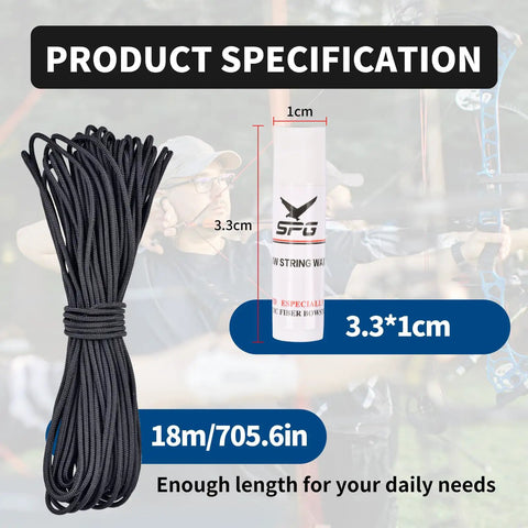 Product specifications for 59Ft D Loop String For Compound Bow with wax and length details