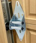 Heavy Duty 2 Pack Garage Door Hinge Replacement Parts Built From 14 Gauge Steel With Rust Resistant Galvanized Finish mounted on door.
