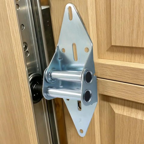 Heavy Duty 2 Pack Garage Door Hinge Replacement Parts Built From 14 Gauge Steel With Rust Resistant Galvanized Finish mounted on door.