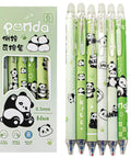 Six Pack Panda Erasable Retractable Gel Ink Pens 0.5mm Blue Ink Too Cute Panda Design with packaging and pens displayed