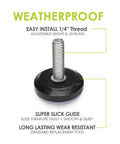 Heavy Duty Adjustable Furniture Levelers 8 Pack Weatherproof Screw In Leg Glides for Patio Chairs, 1/4 inch threaded glide with rubber base.
