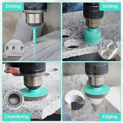 LEKOMESH Diamond core drill bits set, 11pcs tile hole saw kit with triangle shanks; includes diamond chamfer bits