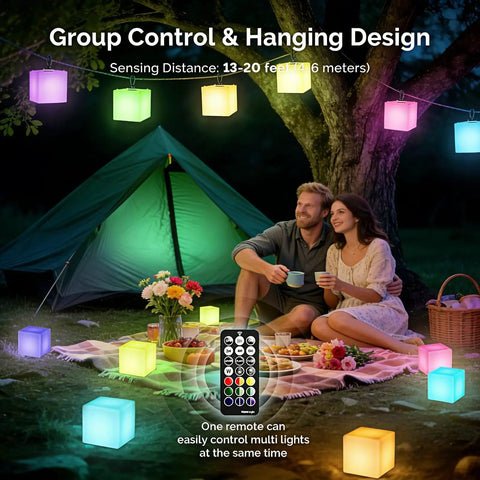 4 Inch RGB LED Cube Mood Light Tesseract Cube With 16 Color Options Waterproof IP65 Remote Controlled Night Light For Kids Nursery Bedroom And Totally Fun Gift Idea illuminating picnic scene