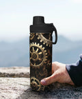 Hand holding Steampunk Gears Print Insulated Water Bottle For Gym And Outdoor Adventures Double Wall Stainless Steel Hydration Bottle