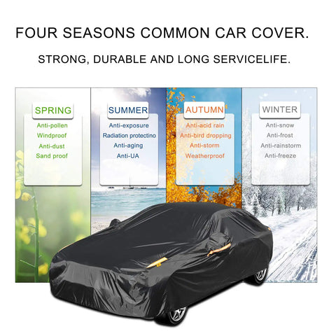 Full Car Cover For Sedans All Weather Waterproof Windproof Dustproof UV Protection Scratch Resistant Indoor Outdoor Shield Beat The Elements Tough Outdoor Gear With 6 Reflective Strips Fits 185 To 191 Inch Length covering sedan with seasonal protection chart