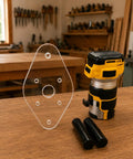 Clear Acrylic Router Base Plate With Reinforced Dual Handles For Compact Routers Rock Solid Stability And Smooth Sailing Cuts For Fine Woodworking Enthusiasts Knockout Clarity on wood table with router.