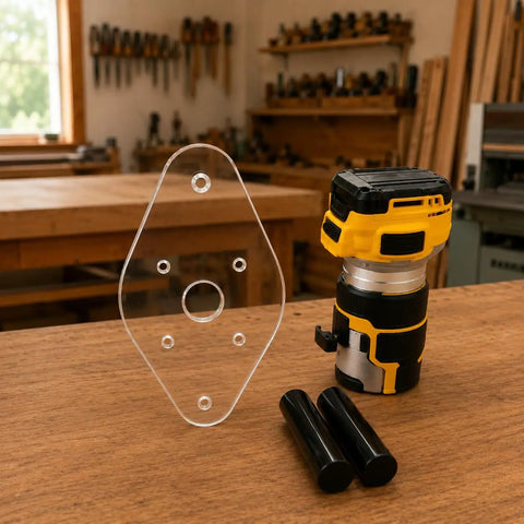 Clear Acrylic Router Base Plate With Reinforced Dual Handles For Compact Routers Rock Solid Stability And Smooth Sailing Cuts For Fine Woodworking Enthusiasts Knockout Clarity on wood table with router.