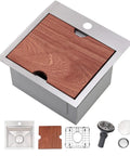 15 Inch Bar Sink With Brushed Nickel Finish, 304 Stainless Steel, 18 Gauge, Single Bowl Workstation Drop-In Wet Bar Prep Sink