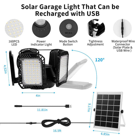 Dope Solar Shed Light For Outdoor And Indoor Use 1200LM 160LED Pendant With 7 Modes Remote USB Charging 5 Leaf Design Motion Sensor