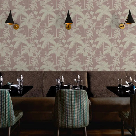 Kicked Up Your Walls With This Dope Tropical Exotic Vinyl Wallpaper Featuring A Solid Leather Texture And Heavy Duty Commercial Grade Durability Custom Printed Just For You, showcased in a dining area with green patterned chairs.