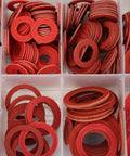 KickAss 600 Pieces Pro Grade Insulating Washers Assortment Kit With 12 Sizes Featuring Red Steel Paper Fiber Flat Rings Packed In A Box Built To Prevent Short Circuits To Keep All Safe During Repair Work Or Installation Tasks At Home Or Garage.