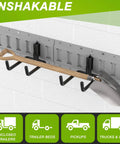 2 Pack E Track J Hooks Heavy Duty Steel E Track Double Hooks For E Track Systems holding a shovel in a garage setting