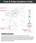 Installation diagram for Dual Soft-Close Frameless Glass Sliding Door Track System With Wall Mount Pocket Hardware Kit For Barn Style Doors