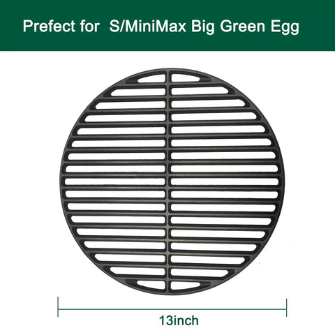Grill Game Strong 13 Inch Cast Iron Cookin Grid For S And MiniMax Big Green Egg, top view of round cooking grate.