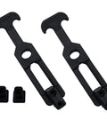 Front view of two black rubber 6.3in T-handle draw latches with mounting holes and two small clips.