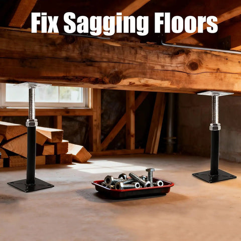 8 Pcs Adjustable Floor Jacks For Leveling And Sag Repair, Height Range 11 To 16 Inches, 5000 Lb Load Capacity installed