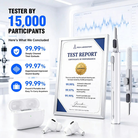 3 In 1 Earbud Cleaning Kit For AirPods Pro 3 2 1 With Metal Tip Soft Brush Flocking Sponge And Cleaning Tool next to test report