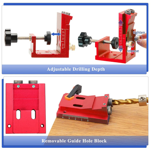 Pro Grade Pocket Hole Jig Kit With Metal Construction And Adjustable Drill Guides For 15 Degree Holes, adjustable components