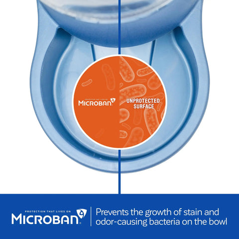 Close-up of Hassle Free Automatic Cat And Dog Gravity Food Feeder Dispenser showing unprotected surface label in pearl peacock blue.