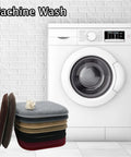 Stack of Brown U Shaped Foam Seat Cushions For Dining Chairs And Office 17 By 15 Inches in front of washing machine