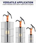 Heavy Duty 55 Gallon Drum Pump For Def Fluid Transfers And Barrels With Grippy Handle Design Built Tough For The Daily Grind And Smooth Auto Shop Work Delivers Reliable 9 To 14 Oz Per Stroke Performance with detachable suction tubes