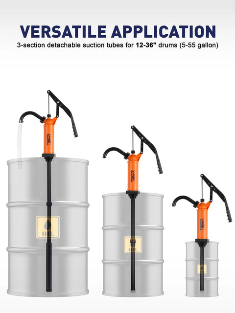 Heavy Duty 55 Gallon Drum Pump For Def Fluid Transfers And Barrels With Grippy Handle Design Built Tough For The Daily Grind And Smooth Auto Shop Work Delivers Reliable 9 To 14 Oz Per Stroke Performance with detachable suction tubes