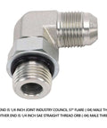 Solid Pro One Quarter Inch Hydraulic Adapter Fitting 90 Degree Elbow 37 Flare Male Thread To SAE ORB Male Interface High Pressure Connector J514 Fitment For Auto Rigs Heavy Duty Build Leak Proof Seal Works Great At Shops Gear Up Fast. 1/4-inch metal elbow fitting