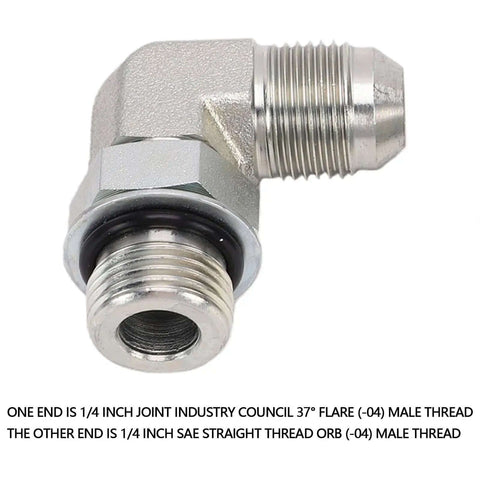 Solid Pro One Quarter Inch Hydraulic Adapter Fitting 90 Degree Elbow 37 Flare Male Thread To SAE ORB Male Interface High Pressure Connector J514 Fitment For Auto Rigs Heavy Duty Build Leak Proof Seal Works Great At Shops Gear Up Fast. 1/4-inch metal elbow fitting