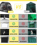 Comparison of Heavy Duty Bike Tent Shed features: fixed button, dockable window, metal zipper, interior pocket vs others