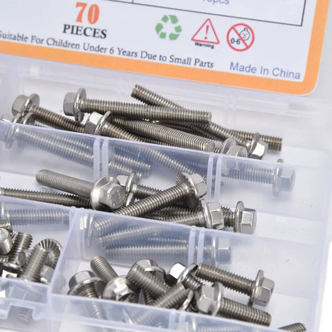 70 Piece Hex Flange Bolt Kit Stainless Steel 304 Fasteners Set for Industrial Projects Go To Hardware for Everyday Repairs