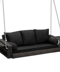 3 Person Porch Swing Bench Wicker Outdoor Hanging Chair For Garden Yard And Lawn Brown Rattan With Cushions And Pillow Cozy
