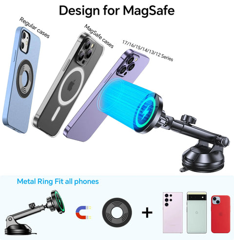 MagSafe Car Mount Charger With Ultra Magnetic Phone Holder For IPhone 12 Through 17 Wireless Car Charger And Mount display