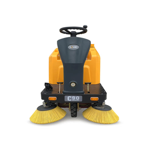Heavy Duty Ride On Floor Sweeper For Warehouse Cleaning With 107K Sq Ft Per Hour Efficiency. Super Effective Industrial Cleaning Machine For Factories Streets And Large Area Maintenance Tasks Today