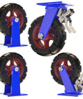 Heavy Duty Solid Rubber Wheel Caster Set Of 4, Swivel 6 8 10 12 Inch With Brakes, 2000lbs Load Per Caster, blue mounting plate