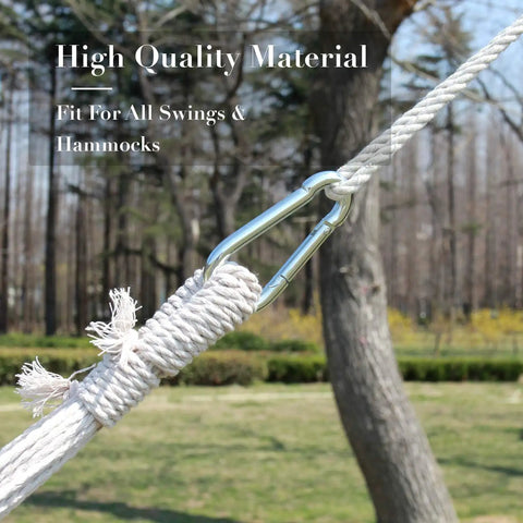 Tree Swing Straps And Hammock Rope Kit, 13 Ft Each With Heavy Duty Carabiner Hooks shown installed on tree outdoors