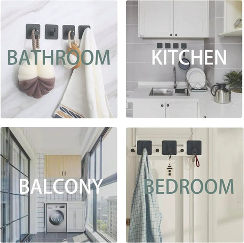 Heavy Duty Adhesive Wall Hooks For Hanging Towels Robes Keys And Clothes In Black 6 Pack Ideal For Bathroom Kitchen Storage