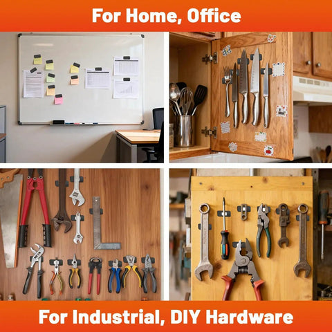 Whiteboard and kitchen cabinet with tools showcasing the Six Piece Self Adhesive Magnetic Drawer And Cabinet Locks Kit