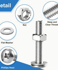 Detail view of Ultimate 121 Piece Nuts And Bolts Kit With M4 M5 M6 Phillips Head Screws Nuts Flat Washers And Storage Case