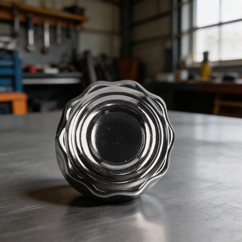 Top Shelf Npt Breather Cap Vent Filter For Hydraulic Gear Oil Tanks Two Pack rustproof carbon steel cap from underside view.