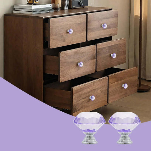 12 Pack 30mm Diamond Crystal Cabinet Knobs Purple For Cabinets And Drawers With Screws on wooden dresser