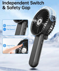 Misting Handheld Fan With 180 Degree Fold USB Rechargeable Personal Cooling Sprayer showing switches and safety gap