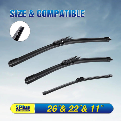 Beast Mode Waterproof Windshield Wiper Blades For Ford Explorer 2011 To 2024 Solid OEM Replacement, sizes 26, 22, and 11 inches.