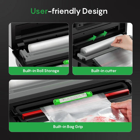 Automatic Vacuum Sealer For Food With Hands Free Operation And Built In Cutter And Roll Storage, multifunctional features