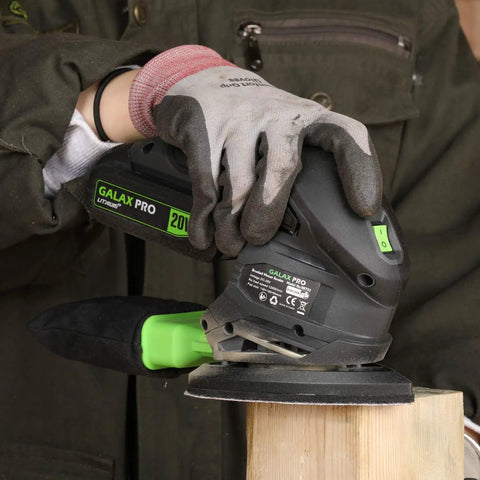Cordless Detail Sander Kit With 20V Battery And Charger Included, 12000 RPM in use on wood for home renovation projects