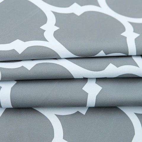 Close-up of folded Grey Moroccan Round Outdoor Tablecloth with Umbrella Hole and Elastic Edge for 40 to 44 Inch Vinyl PVC Cover