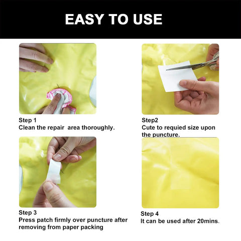 Easy to use 20 Pack TPU Pool Patch Repair Kit for inflatables with step-by-step instructions and images of patch application