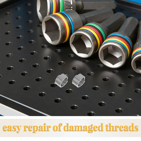 10 Pcs M18 X 2.5 X 2D Stainless Steel Thread Inserts Kit For Fixing Damaged Threads In Auto, Machinery, And Home DIY Projects, Durable Wire Thread Inserts For Quick And Strong Heavy Duty Thread Restoration, stainless thread inserts on workbench
