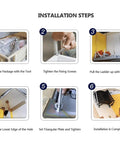 Installation steps for Heavy Duty Electric Attic Ladder Rock Solid Folding Loft Stairs with detailed visuals.